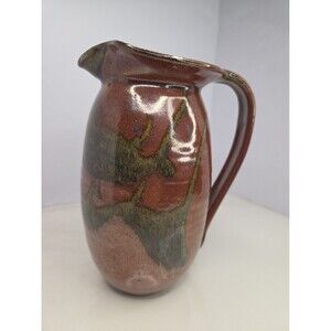 Vintage Studio Art Hand Thrown Pottery Pitcher Stoneware Earthy Glaze Signed